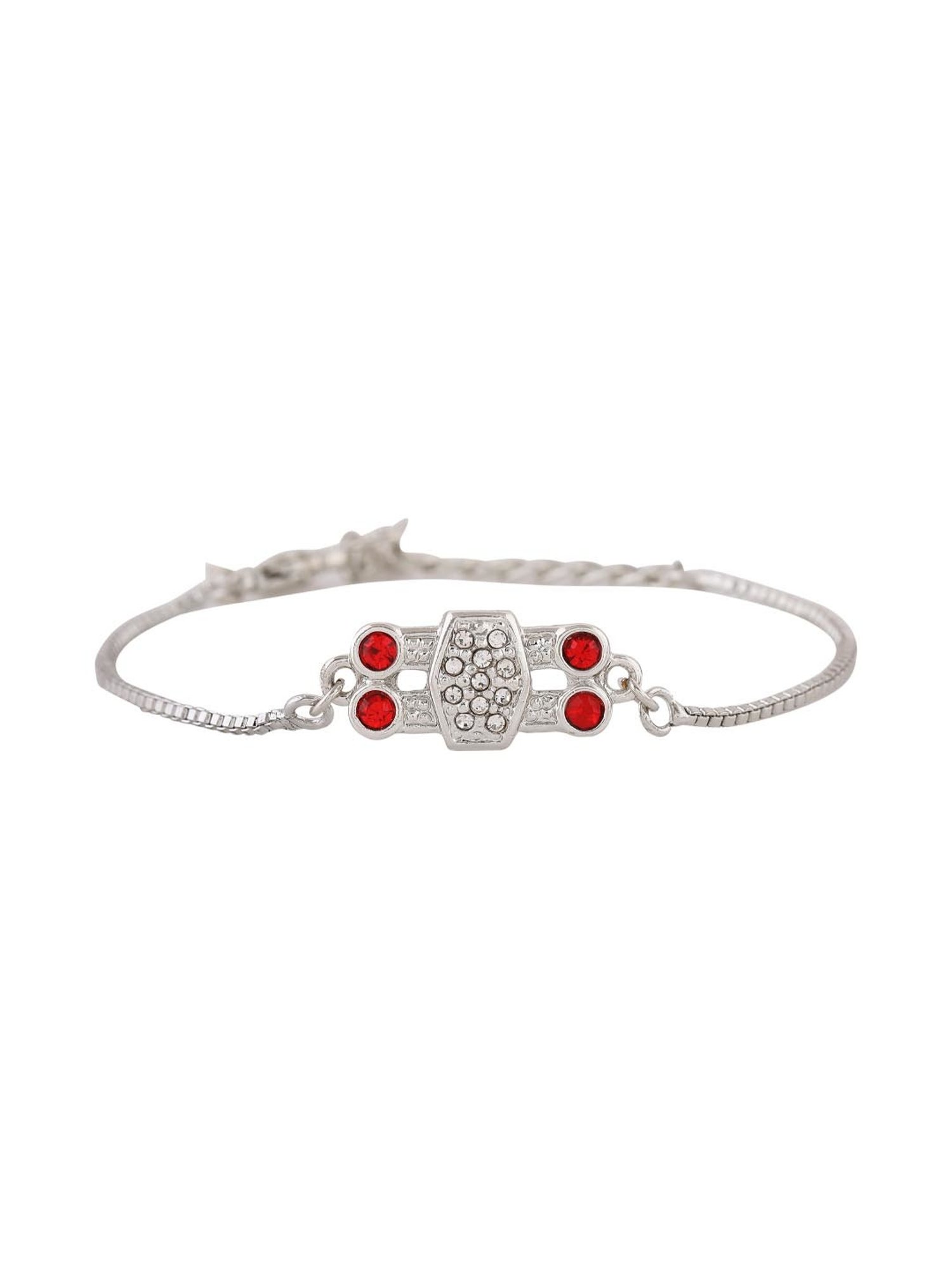 Estele Rhodium-Plated Modern Art Bracelet with Austrian Crystals for Women
