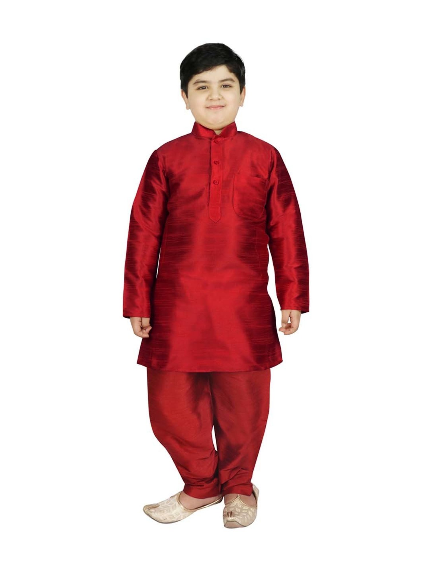 SG Yuvraj Kids Gold & Maroon Textured Pattern Full Sleeves Kurta Set