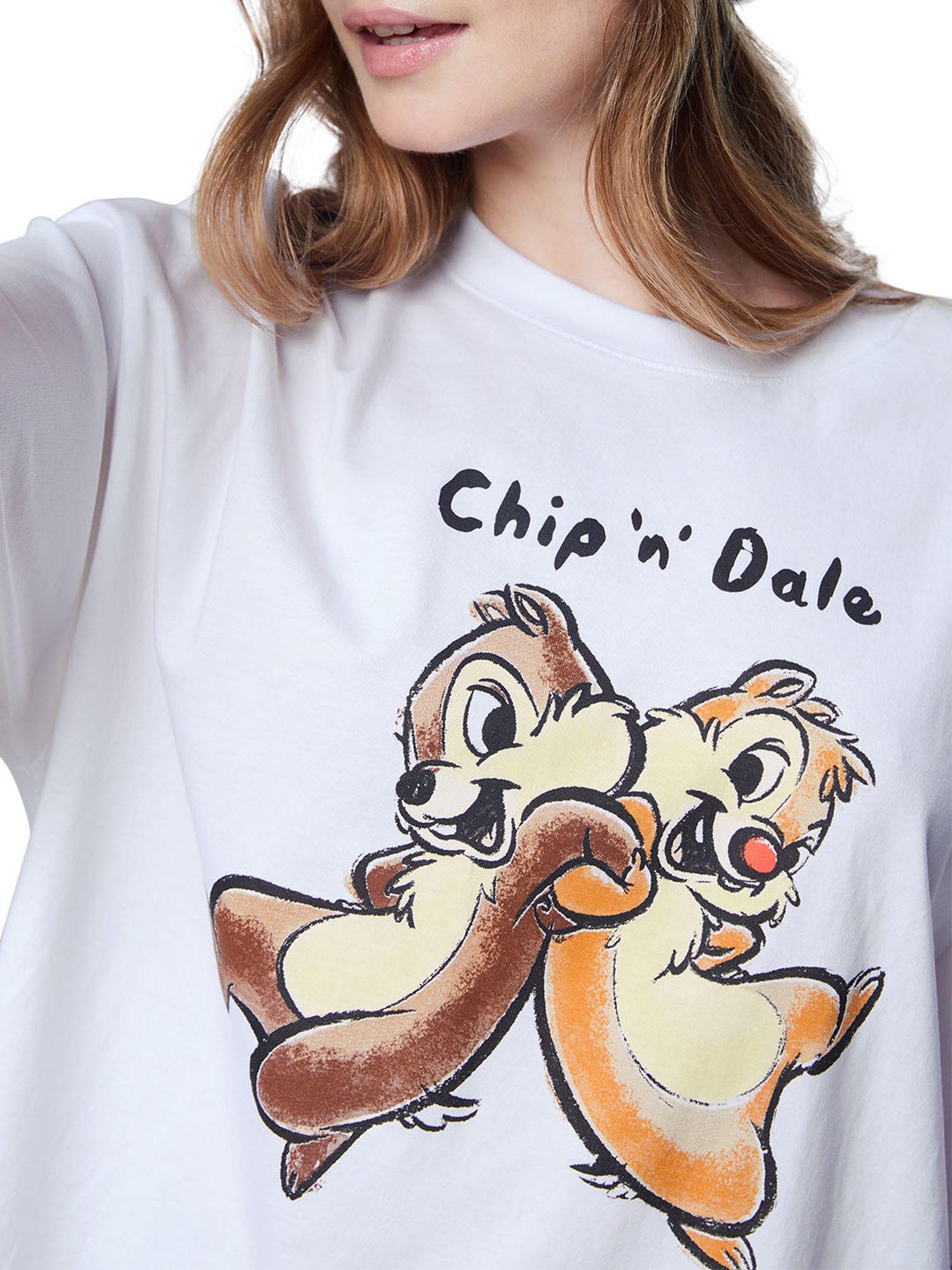 The Souled Store White Disney: Chip 'N' Dale Printed Oversized T-Shirt