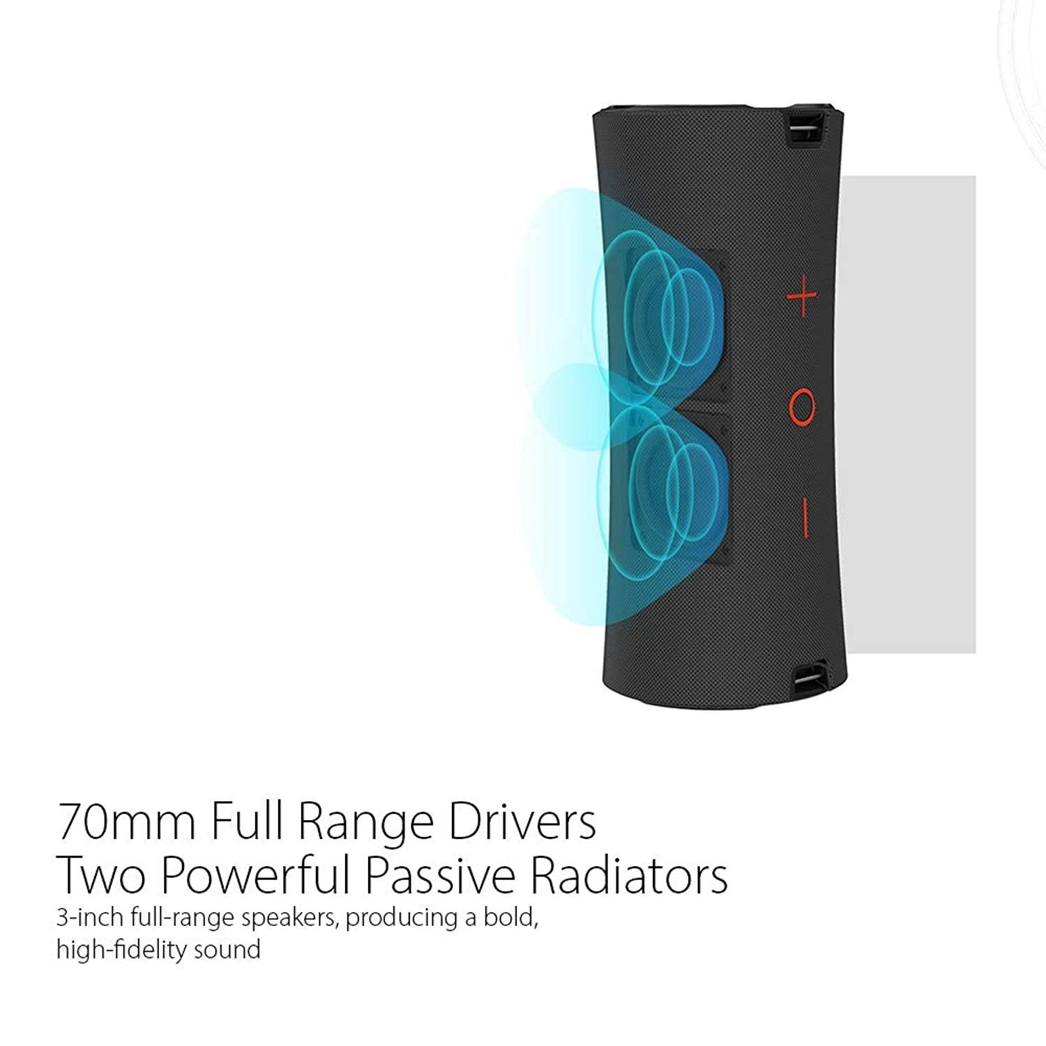 VisionTek SoundTube XL Bluetooth 4.2 Wireless Speaker - IPX7 Waterproof Rating, 40 Watts Stereo Sound, 30ft Range, Dual Speaker Stereo, 7+ Hours Playtime, Indoor/Outdoor (901314)