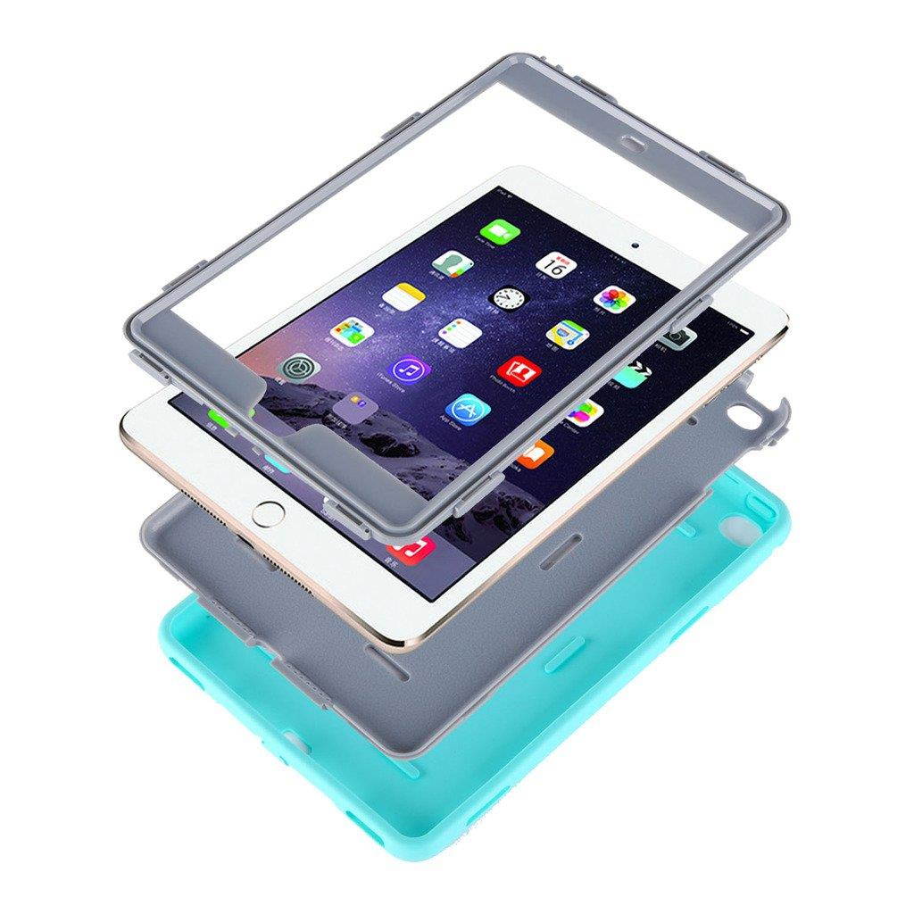 iPad mini 4 Case, iPad A1538/A1550 Case, Hocase Rugged Shockproof Anti-Slip Hybrid Hard Shell+Silicone Rubber Bumper Protective Case for Apple iPad mini 4th Generation 2015 - Teal / Grey
