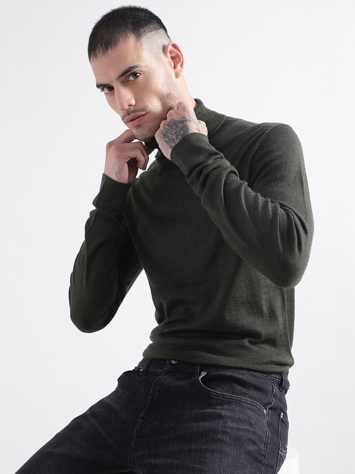 Lindbergh Dark Army Slim Fit Sweater