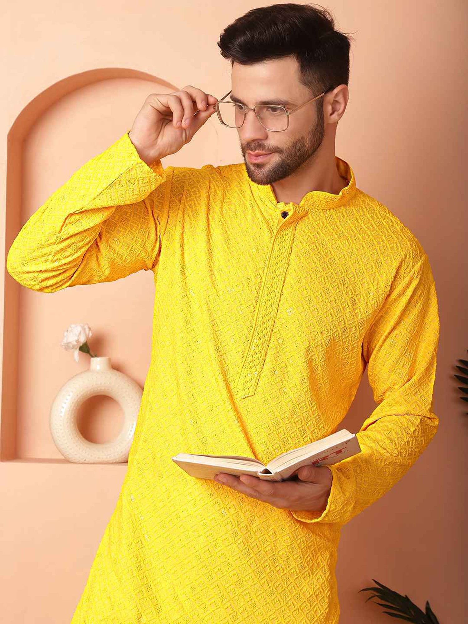 Jompers Yellow Regular Fit Embroidered Kurta Bottom Set