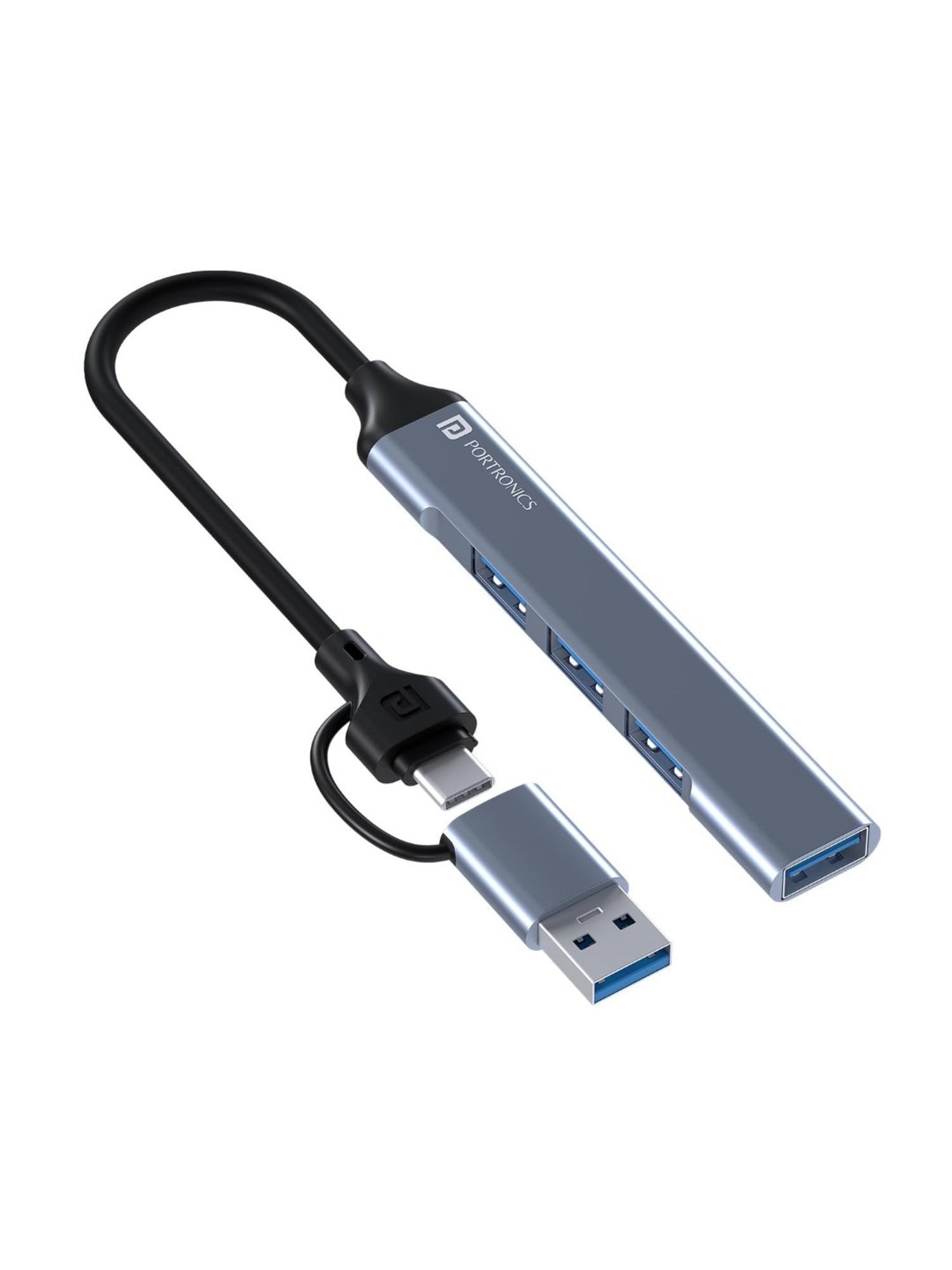Portronics Mport 31 Pro USB 3.0 Hub 4-in-1 with Type-C & USB Dual Plugs, USB 3.0 SuperSpeed (Grey)