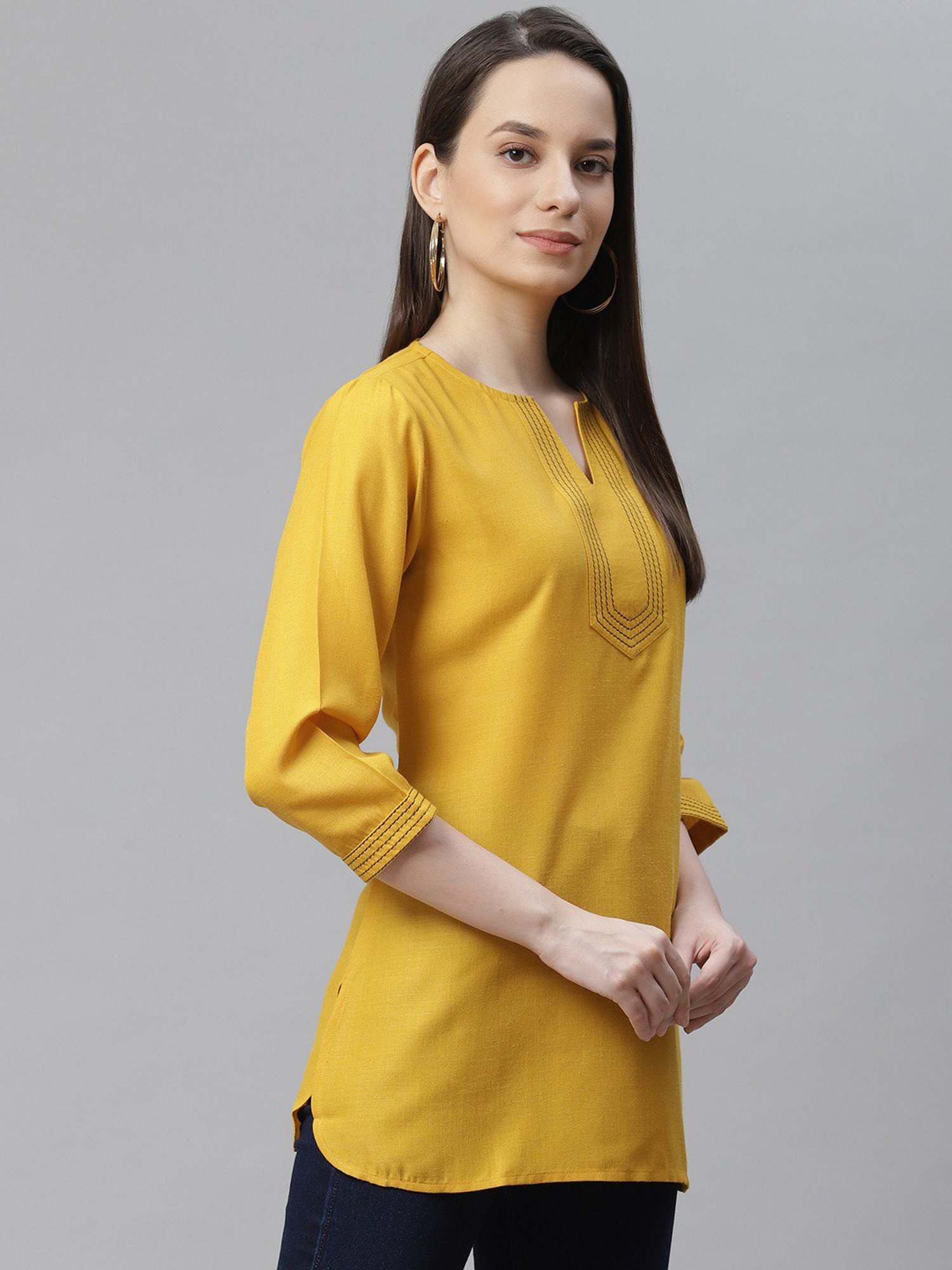 Cottinfab Mustard Regular Fit Cotton Tunic