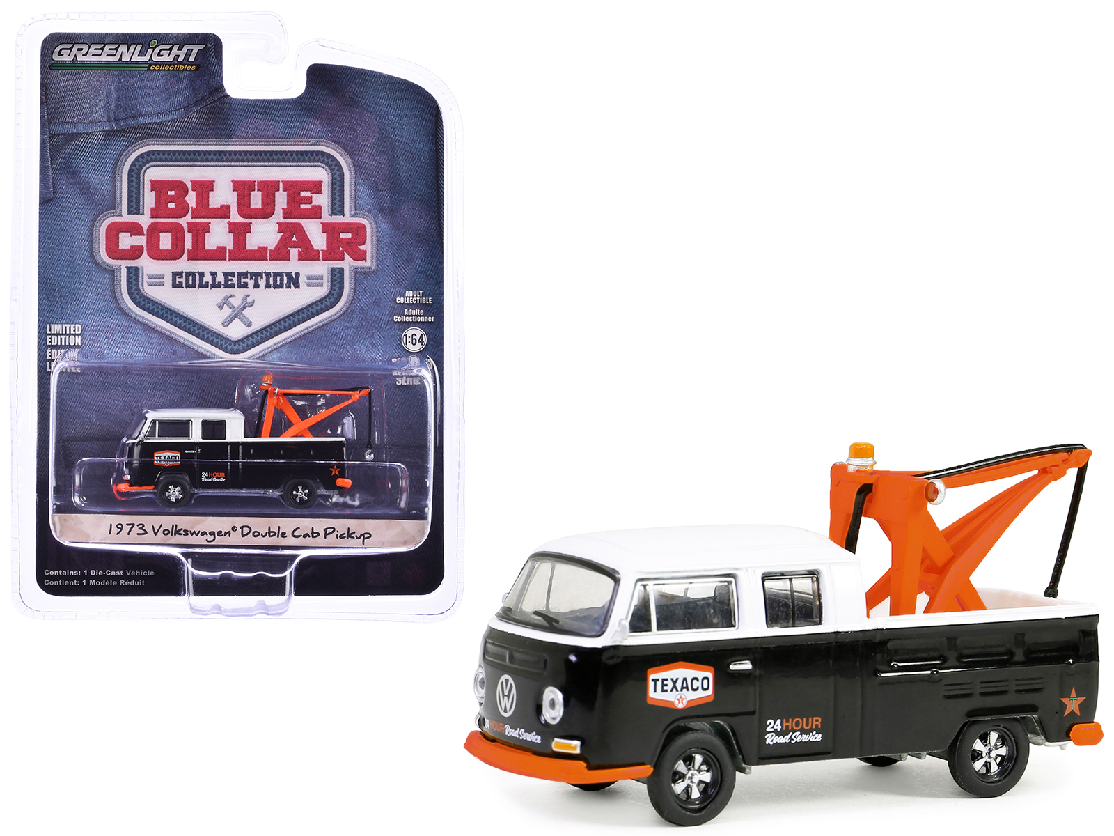 1969 Volkswagen Double Cab Pickup Tow Truck Blue and White "Union 76 Minute Man Service" "Club Vee V-Dub" Series 15 1/64 Diecast Model Car by Greenlight