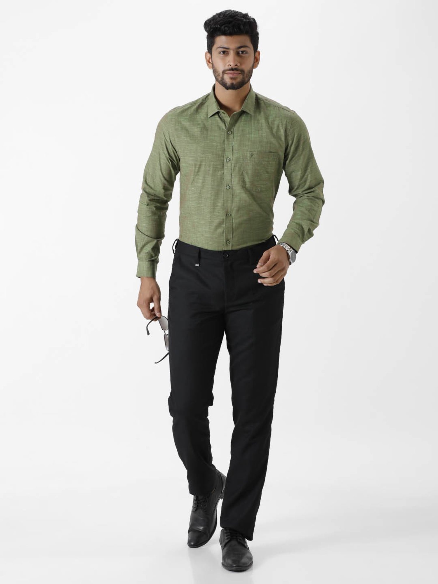 Ramraj Sage Green Regular Fit Shirt