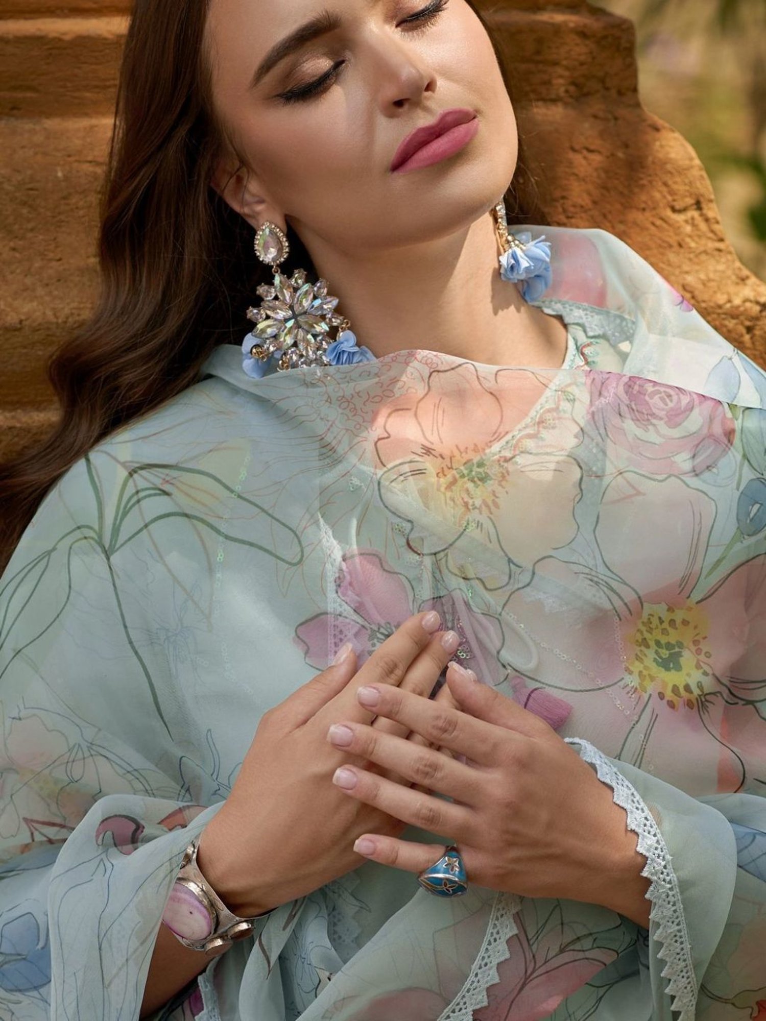 Autumnlane Blue Gulshan Sky Embroidery Handwork Kurta with Pant and Dupatta