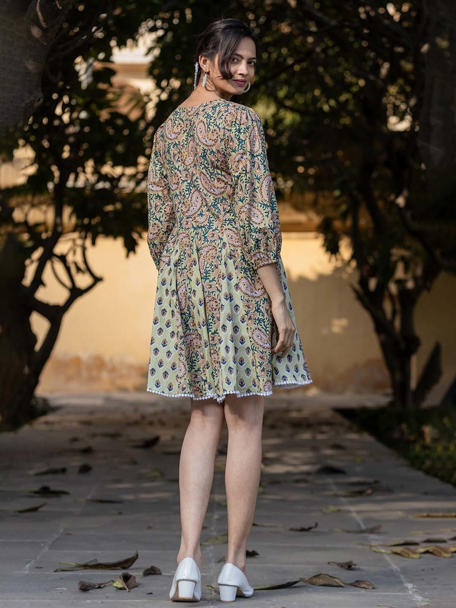 Yufta Green Printed Ethnic Dresses
