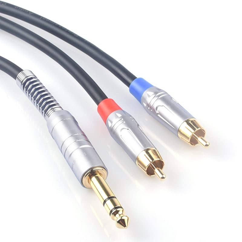 RCA to 1/4 Insert Cable, 1/4 inch (6.35mm) TRS Male to Dual RCA Audio Y Splitter Cable, Double Phono to Quarter inch Stereo Male Adapter Connector Wire Cord Plug Jack 6 Feet