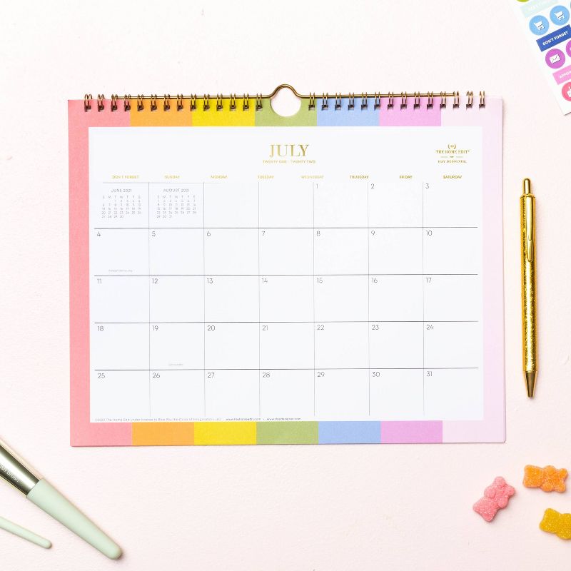 2021-22 Academic Wall Calendar 11"x8.75" Monthly Wirebound Over the Rainbow - The Home Edit