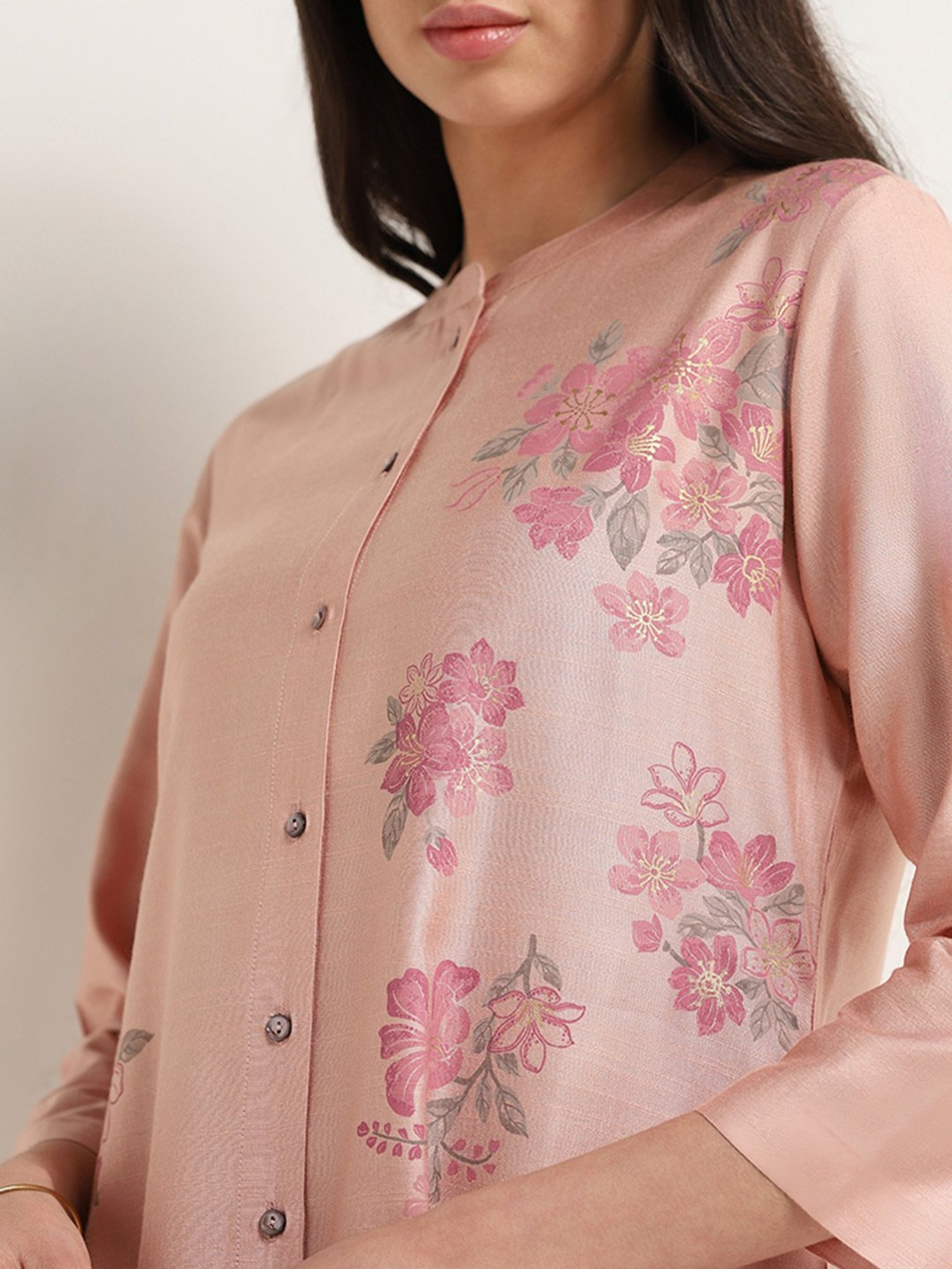 Zuba by Westside Peach Floral Print A-Line Kurta