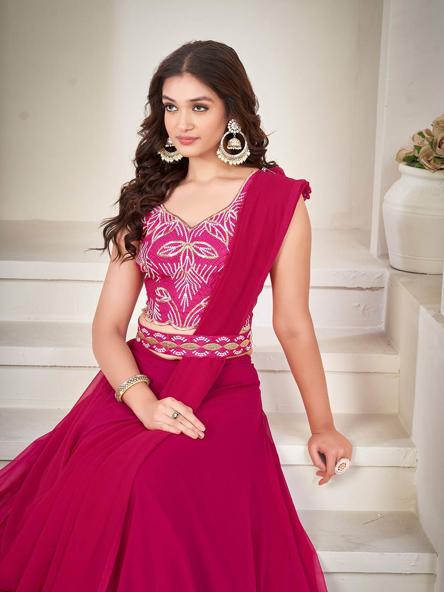 Warthy Ent Pink Embroidered Lehenga Choli Set With Dupatta