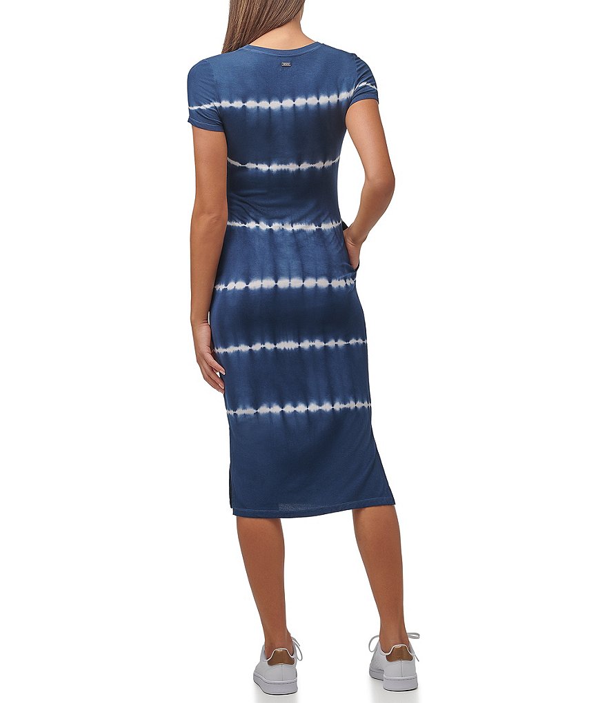 Marc New York Tie Dye Jewel Neck Side Pocket Midi Dress