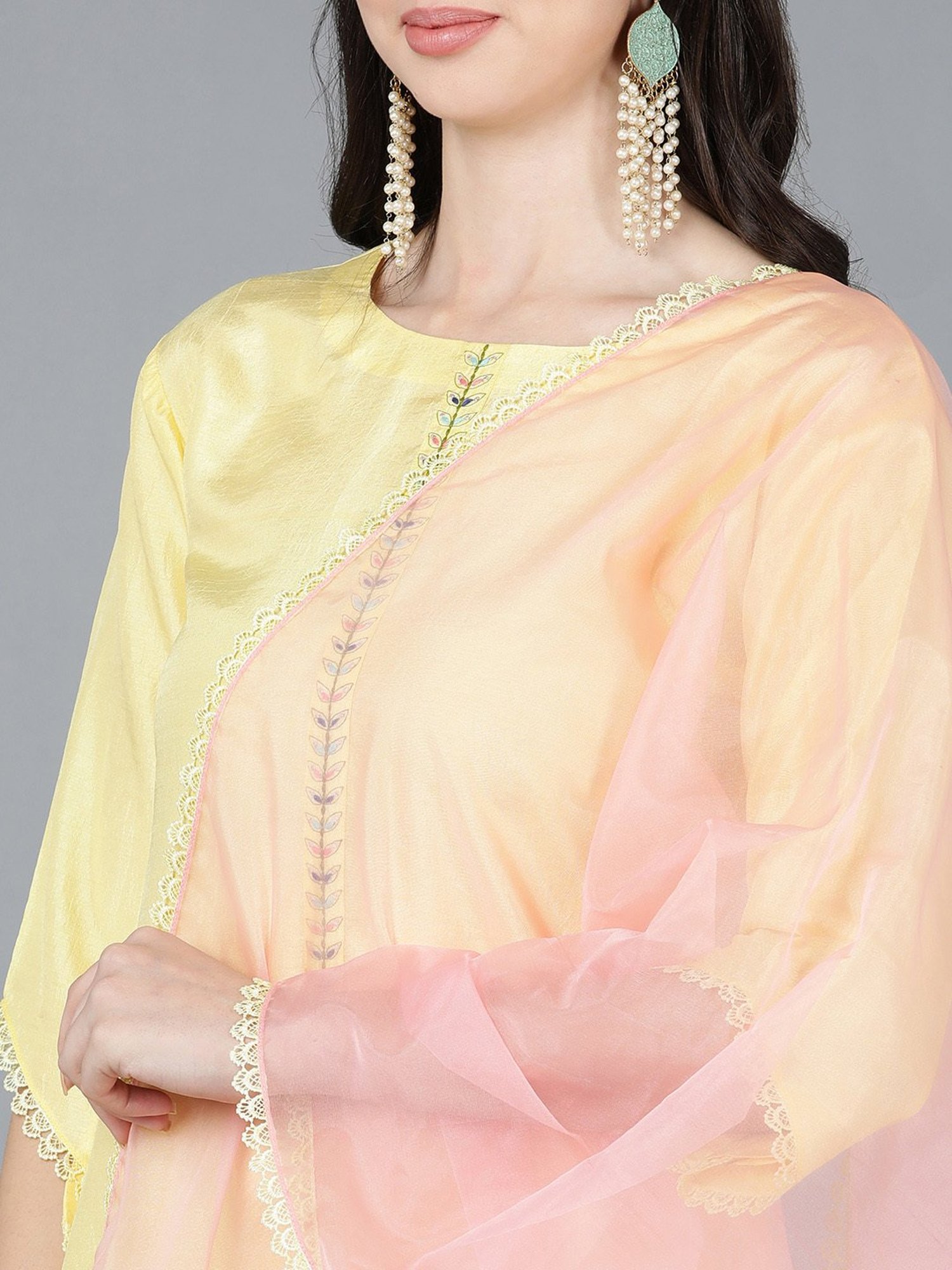Vaamsi Yellow Embroidered Kurta Pant Set With Dupatta