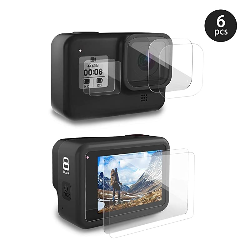 6pcs  Screen Protector for GoPro Hero 8 Black Tempered Glass Screen Protector + Tempered Glass Lens Protector +Small Display Film for Go Pro Hero8 Action Camera