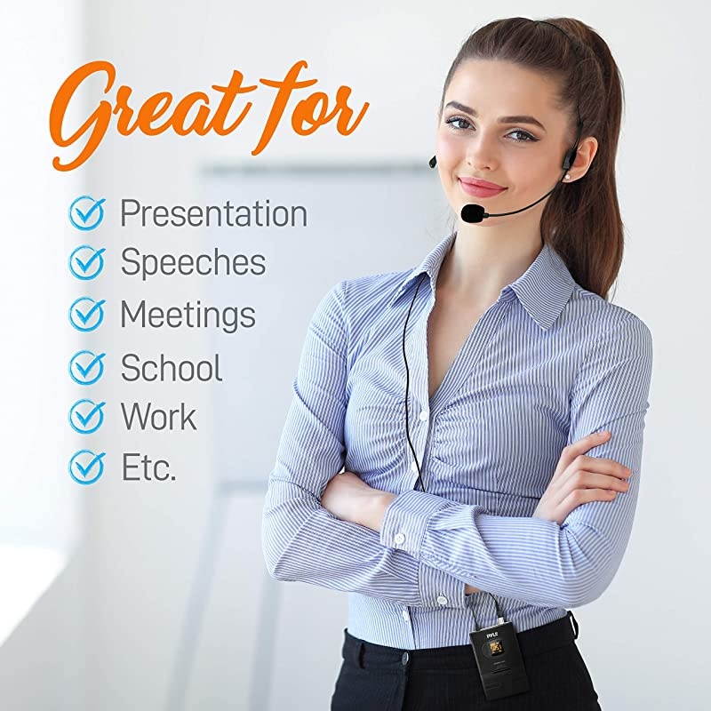 Compact UHF Wireless Microphone System Pro Portable 1 Channel Desktop Digital Mic Receiver Set w BeltPack Transmitter Receiver Headset and Lavalier Mics XLR For Home PA  PDWM1988BBlack