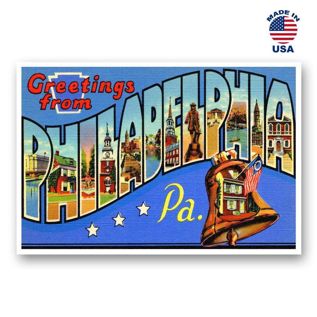 GREETINGS FROM PHILADELPHIA, PA vintage reprint postcard set of 20 identical postcards. Large letter Phila, Pennsylvania state name post card pack (ca. 1930's-1940's). Made in USA.