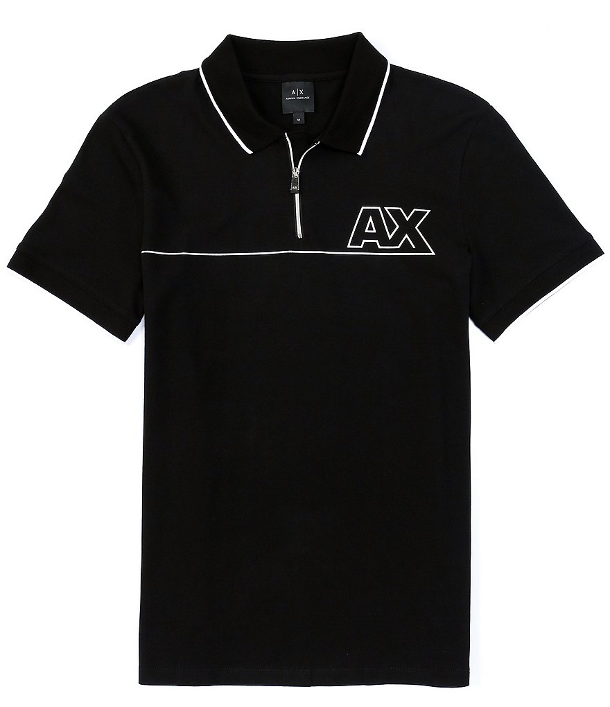 Armani Exchange Slim-Fit Metallic Logo Short-Sleeve Quarter-Zip Polo Shirt