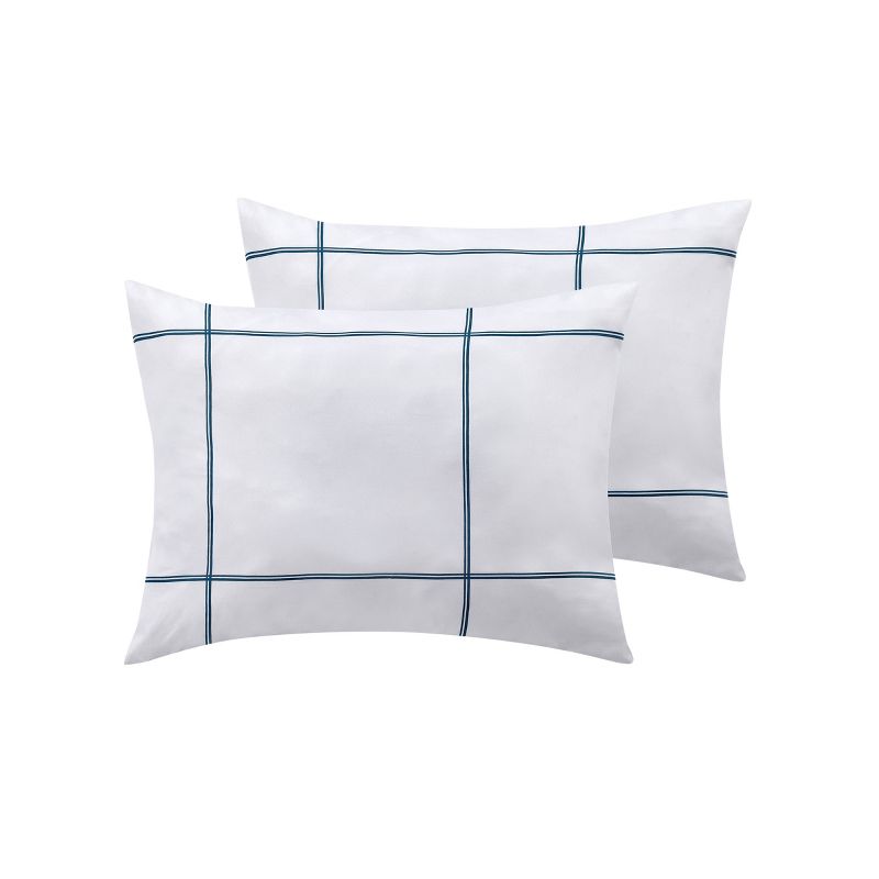 King 3pc Geo Comforter Set White/Blue - Jade + Oake