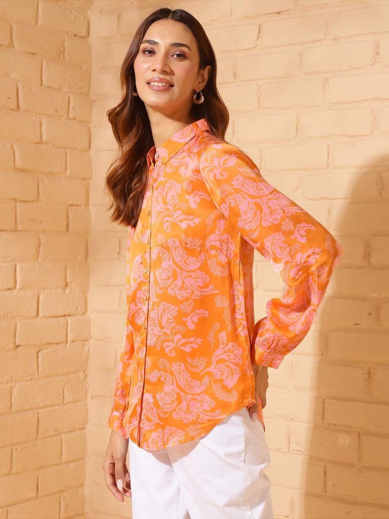 Fabindia Orange & Pink Printed Shirt