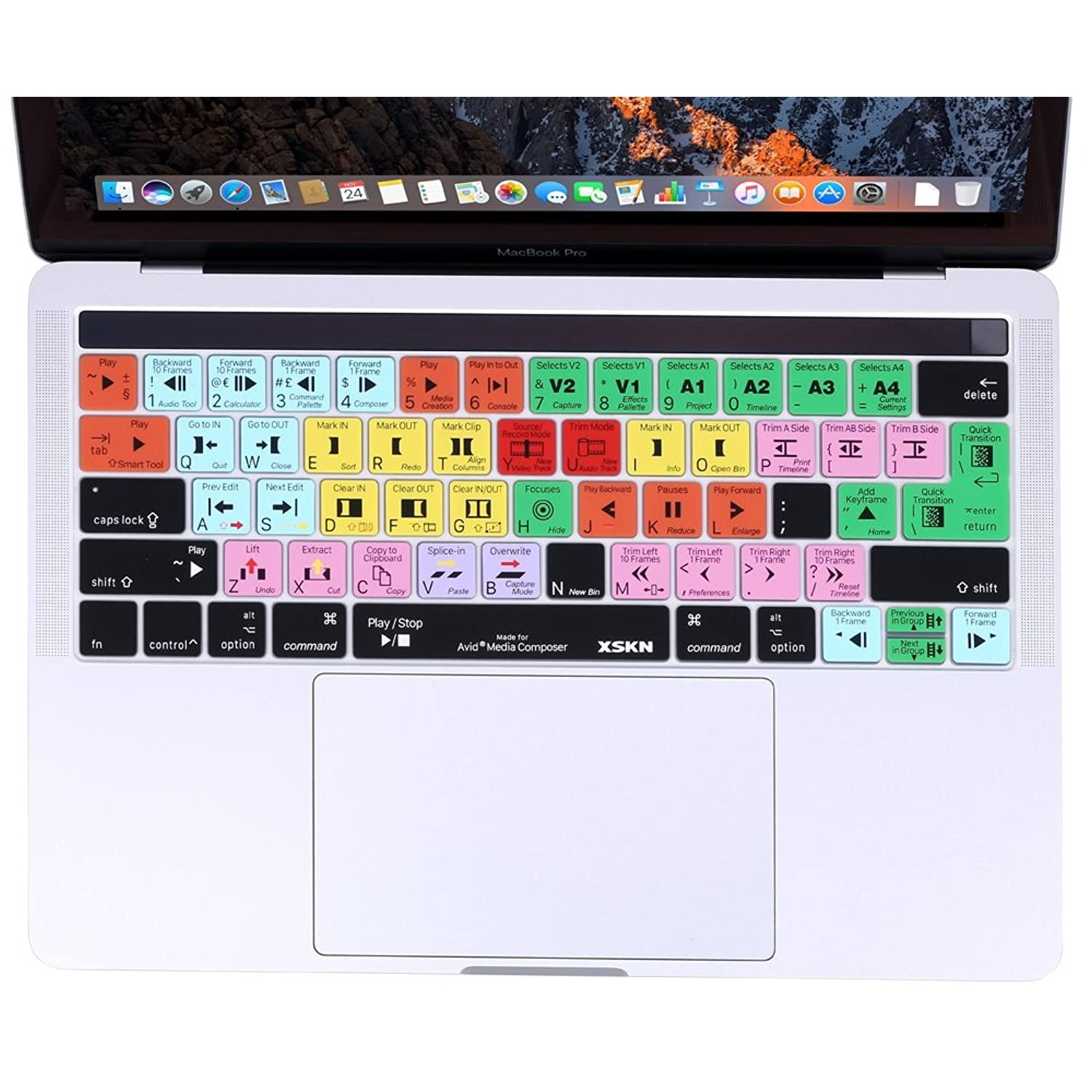 XSKN Avid Media Composer Silicone Shortcut Keyboard Skin are Compatible with Touch Bar MacBook Pro 13" A1706 A1989 Touch Bar MacBook Pro15 A1707 A1990 (Touchbar Sticker Gift, US EU Universal Layout)