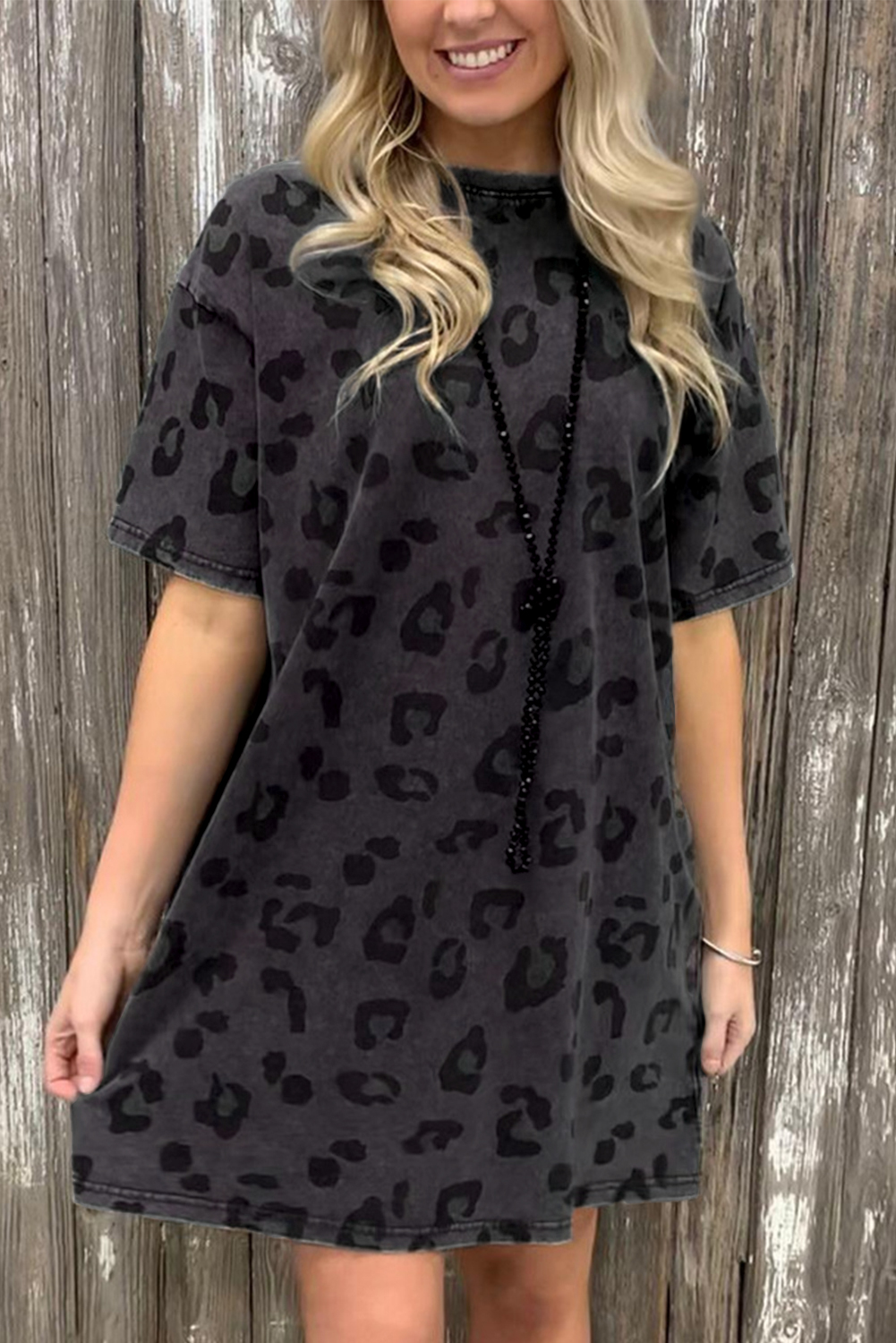 Cheetah Casual Long Sleeve Button Up Shirt Dress