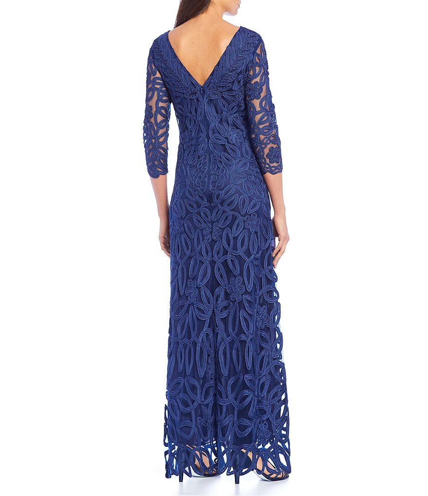 Soulmates Soutache Embroidered Beaded Bateau Neck Sheath Gown