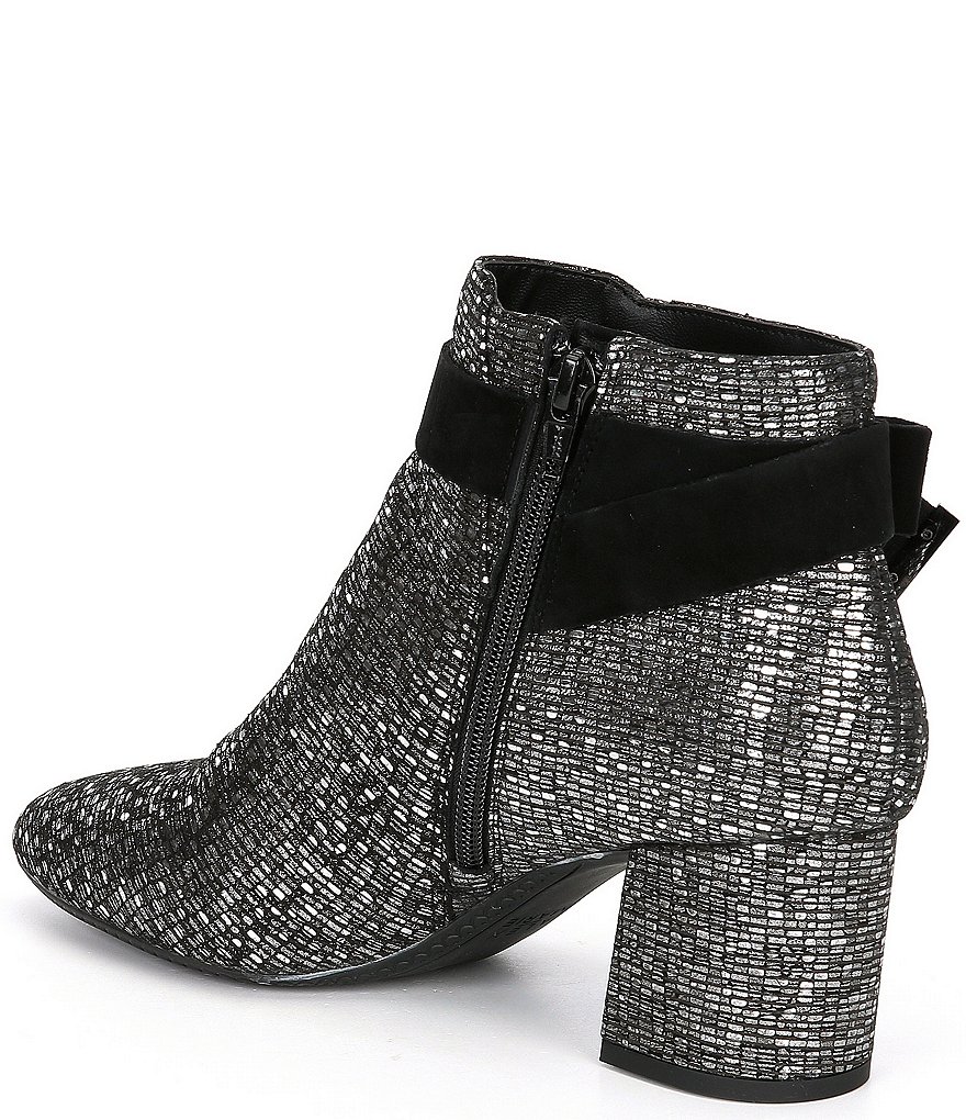Alex Marie Mayleen Metallic Ankle Bow Block Heel Booties