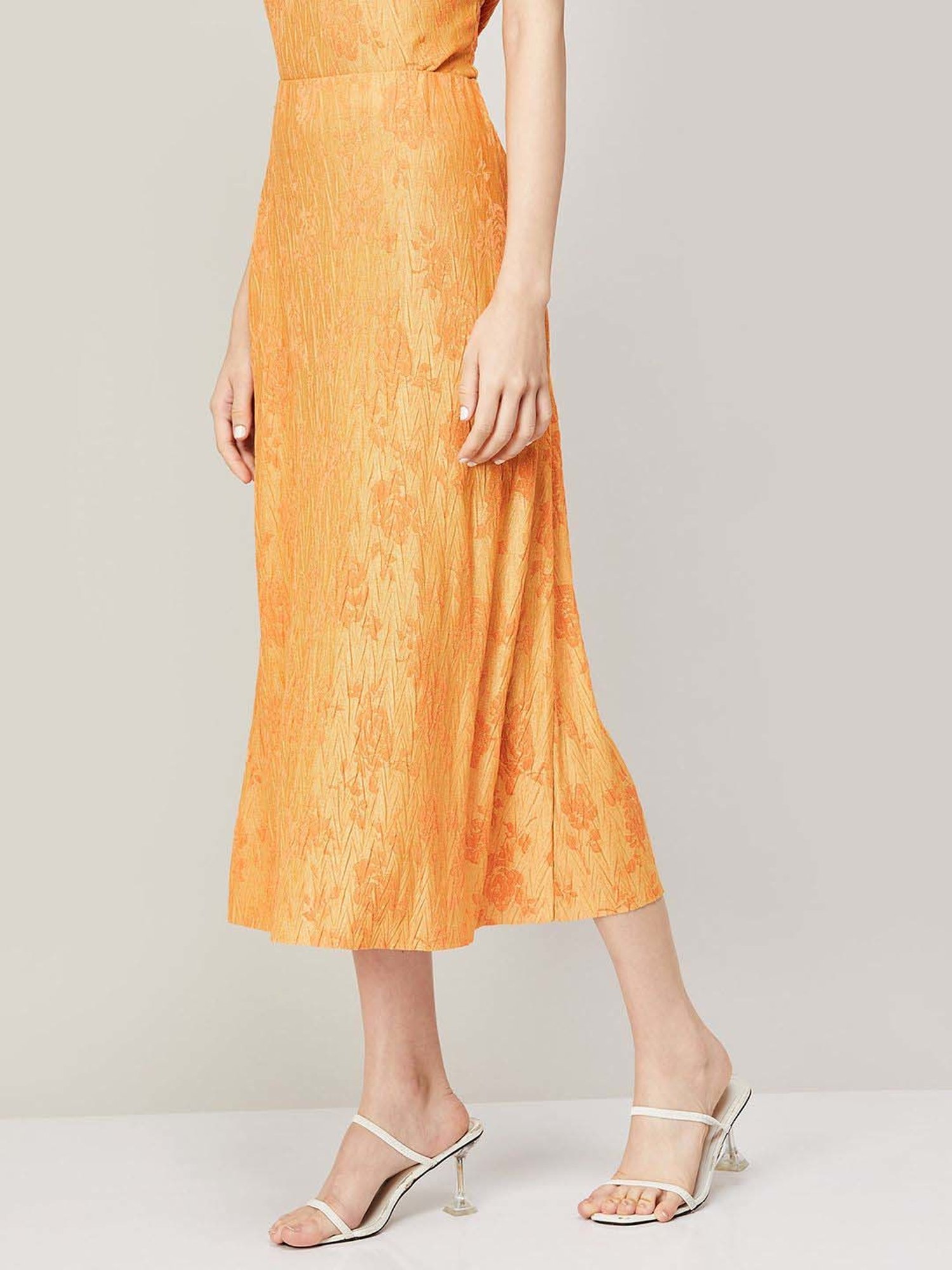 Code by Lifestyle Orange Printed A-Line Skirt