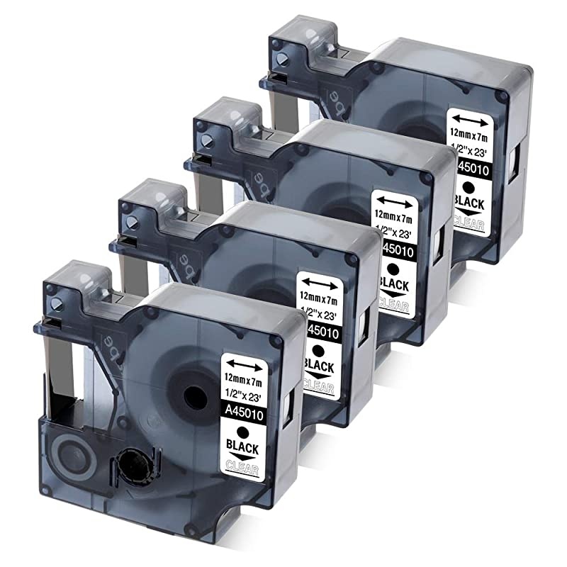 Compatible Replace for Dymo Black on Clear Tape 45010 S0720500 12 Inch W x 23 Feet L Standard Tape Refill for LabelManager PnP 260P 210D 280 420 160 450D Maker