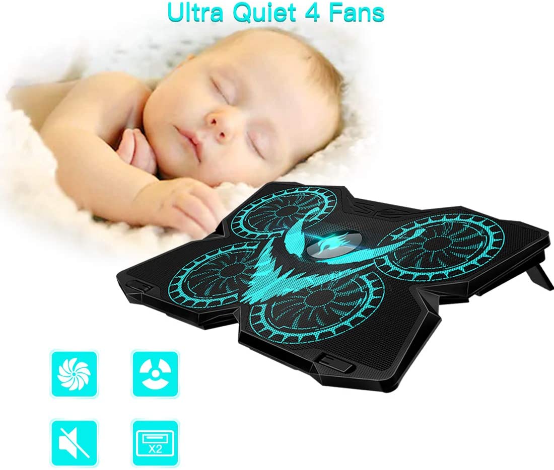 Laptop Cooling Pad, Gaming Laptop Cooler Stand with 4 Silent Big Fans for Notebook, Stable Cooling Pad for Laptop, 2 USB Powered Fan Compatible up to 17&rdquo;, Control Fan Speed for PC, 2020 New Version