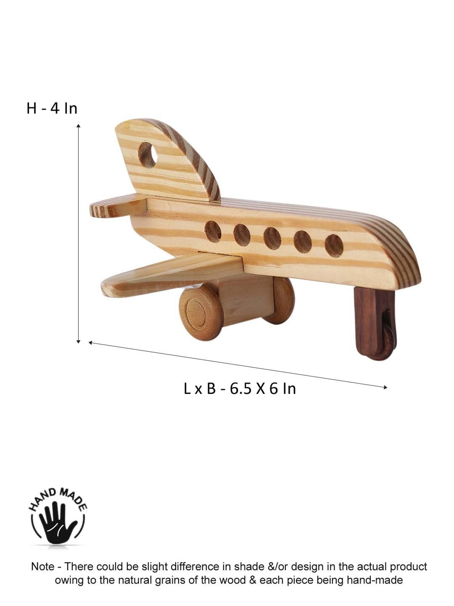 VarEesha Wheels of Wood Beige Pine Wood Decorative Airbuses - Set of 2