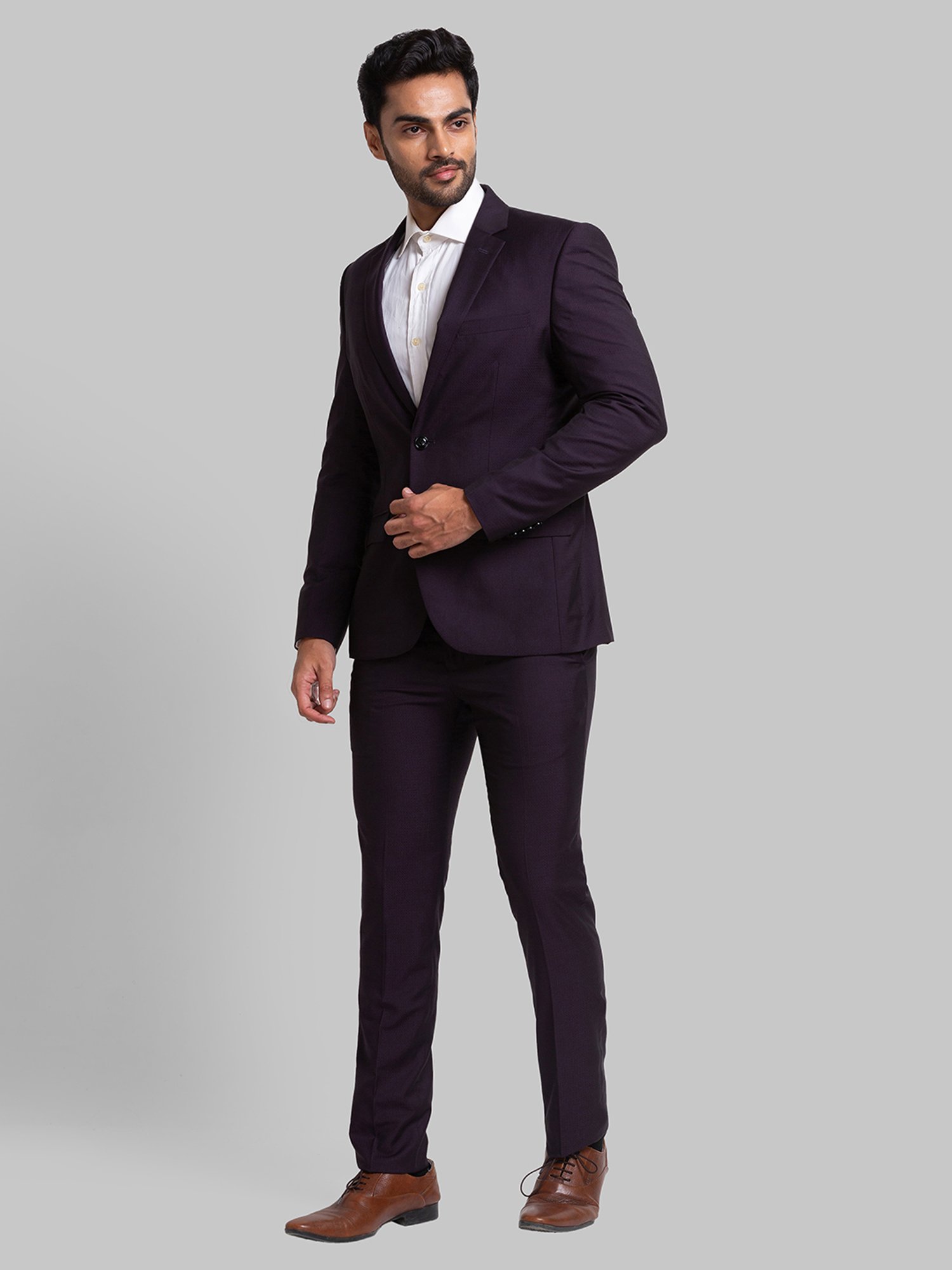 Parx Maroon Regular Fit Self Pattern Two Piece Suit