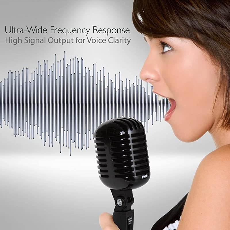 Retro Dynamic Vocal Microphone Old Vintage Style Unidirectional Cardioid Mic with XLR Cable Universal Stand Compatible Live Performance In Studio Recording Pyle Pro PDMICR42BK Black