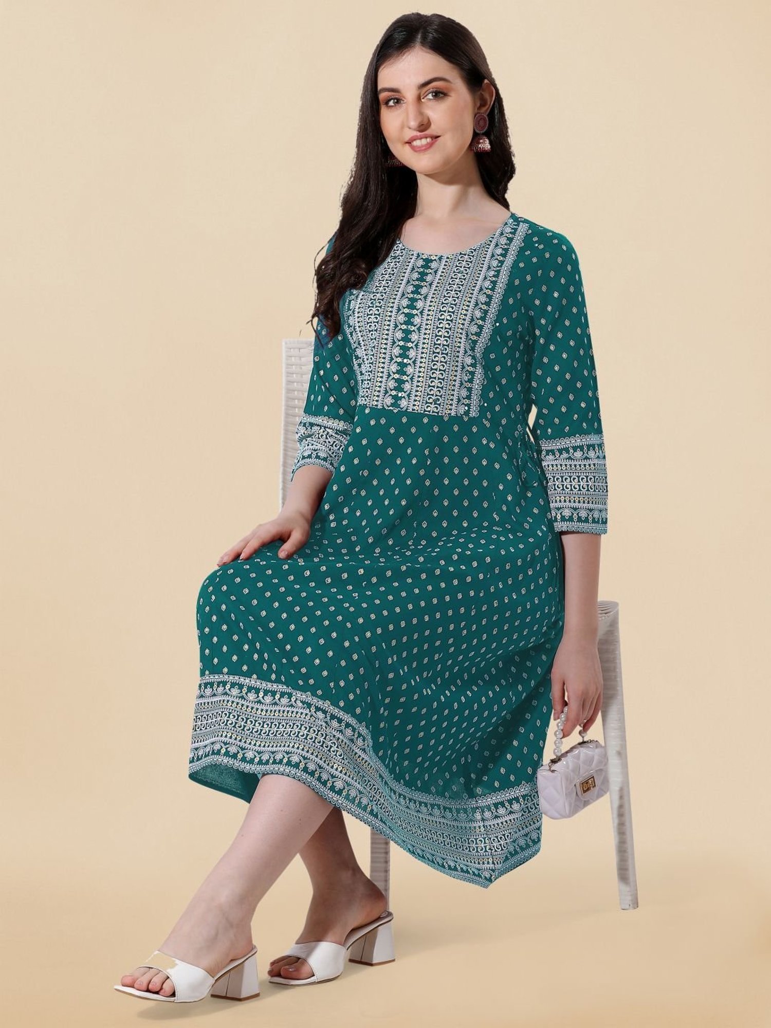 MIRCHI FASHION Green Embroidered A-Line Dress