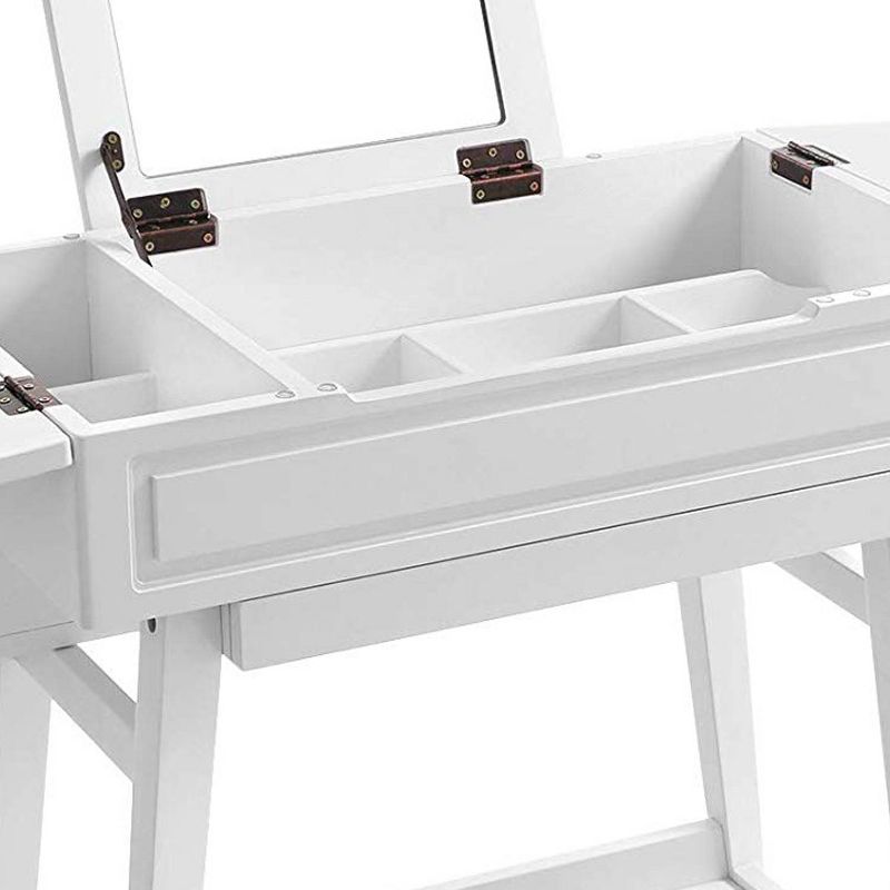 Wooden Vanity Table with Flip Top Mirror and Hidden Storage White - Benzara