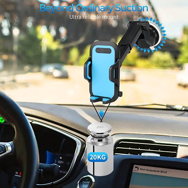 car Holder,Cell Holder for car(with Air Vent Clip) for Car Dashboard Windshield,Long Arm Strong Suction,Compatible All  Mobile s