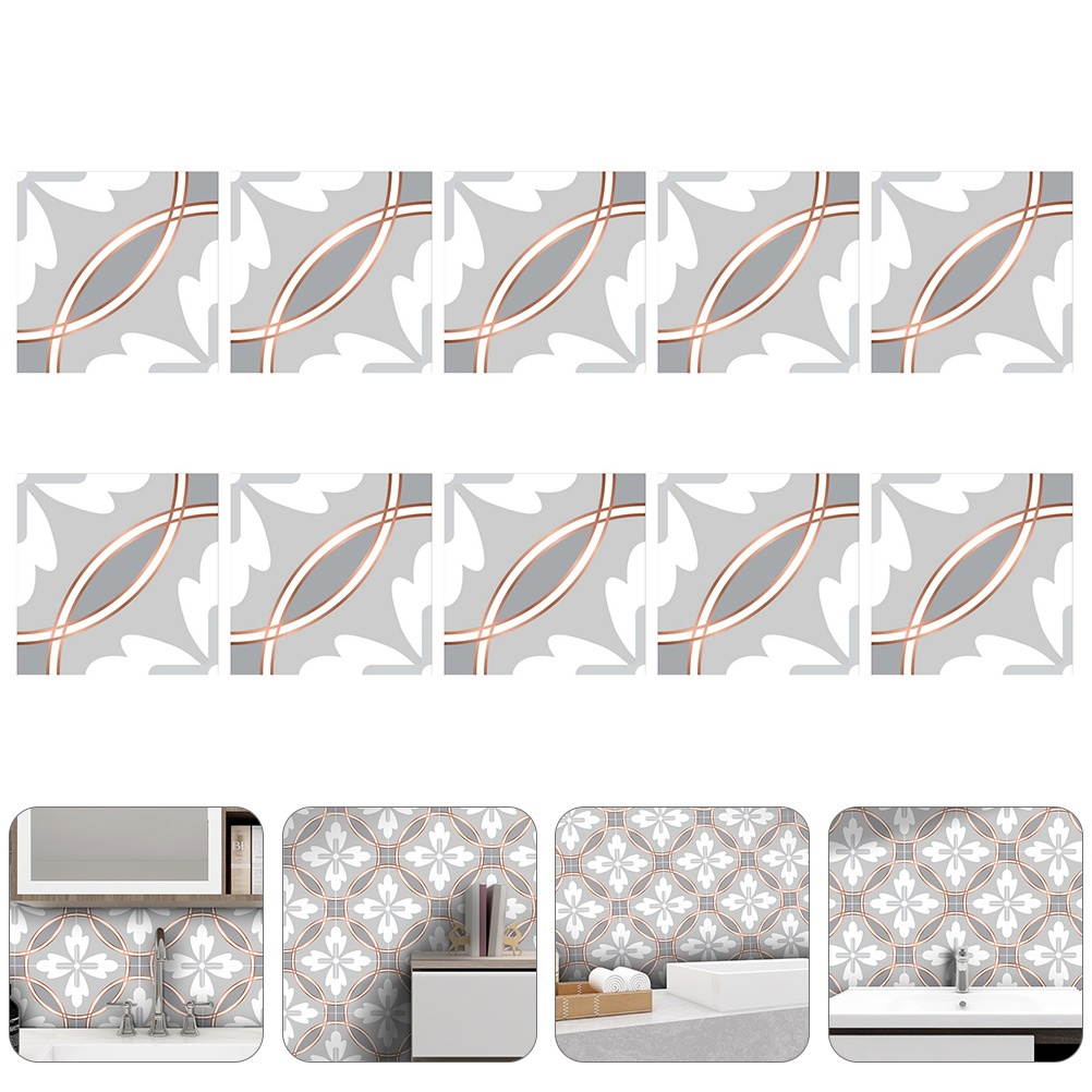 10pcs Tiles Stickers PVC Self Adhesive Metal Line Design Waterproof Tiles Decal