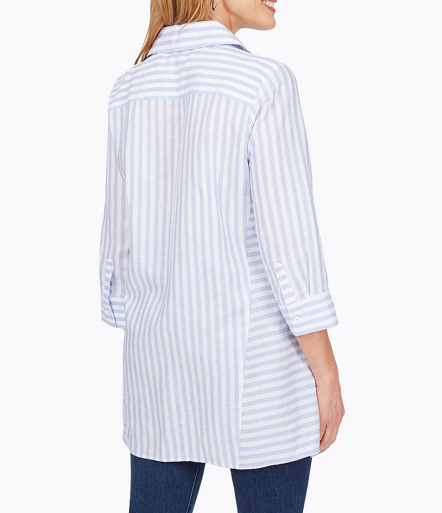 Foxcroft Soraya Simple Stripe Wing Collar Button Front Tunic