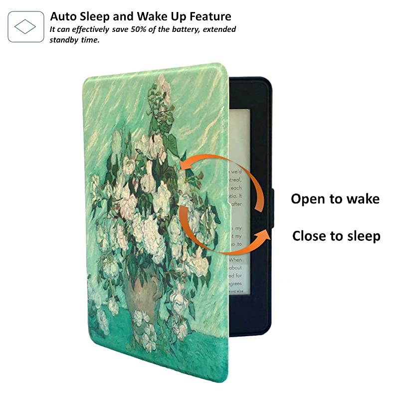 Paperwhite Case - Paperwhite 1/2 / 3 Generation - Auto Wake/Sleep, Shockproof, Lightest Leather (fits Paperwhite 2012, 2013, 2015 Version) (6 inch, Roses)