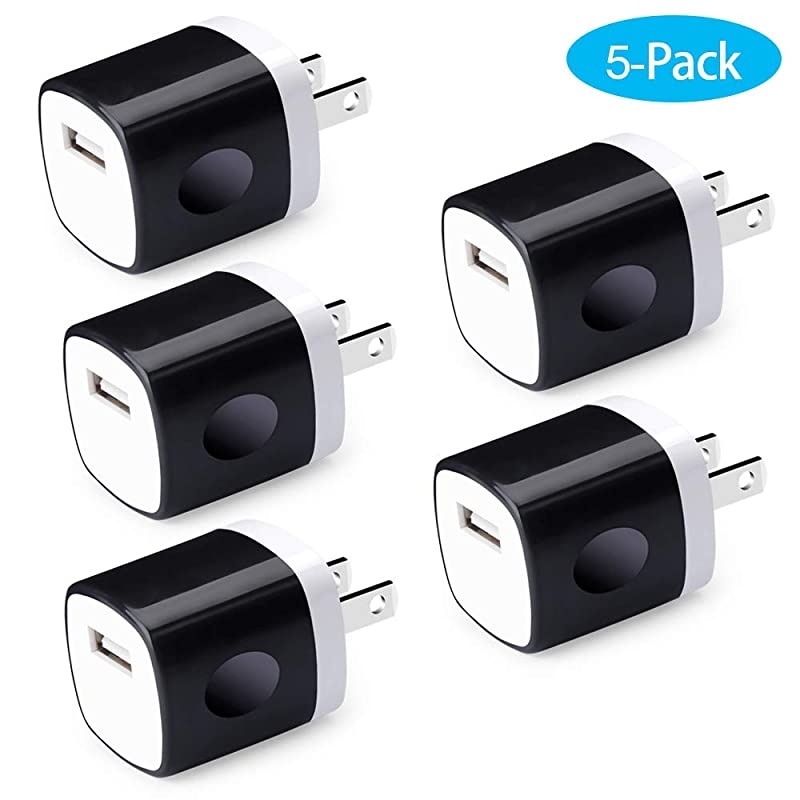 Port USB Wall Charger, Charging Block, 5Pack Travel 1A USB Charger Cube Brick Charger Boxes Compatible iPhXs Max/X/8 Plus/7/6S Plus, Samsung Galaxy S10e S10 S9 S8 Plus/S7/Note 9/8, LG G8 G7