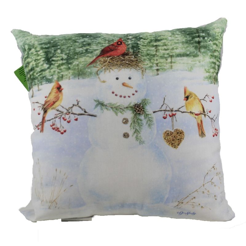 Christmas 18.0" Happy Snowman With Heart Cardinals Indoor Outdoor  -  Decorative Pillow