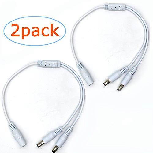 White 1 Male to 2 Female Way DC Power Splitter Cable Barrel Plug 55x21mm for CCTV Cameras LED Light Strip and more