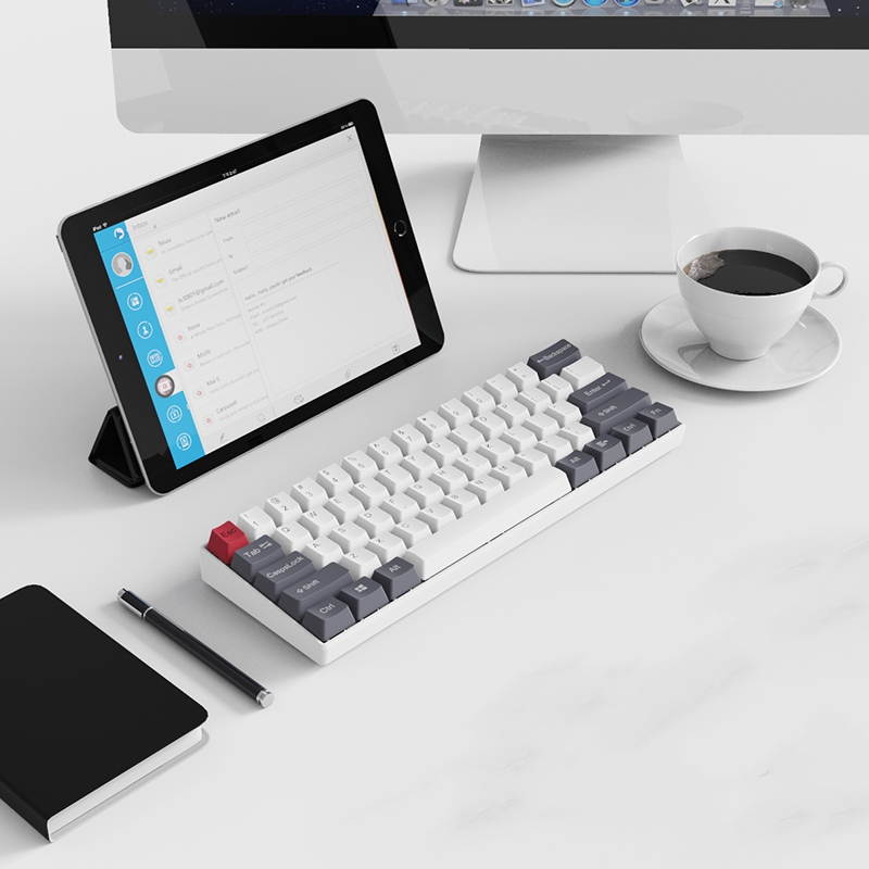 A-jazz AK61 Bluetooth Wireless and  USB Wired Dual Connectivity Mechanical Gaming Keyboard, Durable ABSKeycaps, White Backlit -Blue Switch( White )