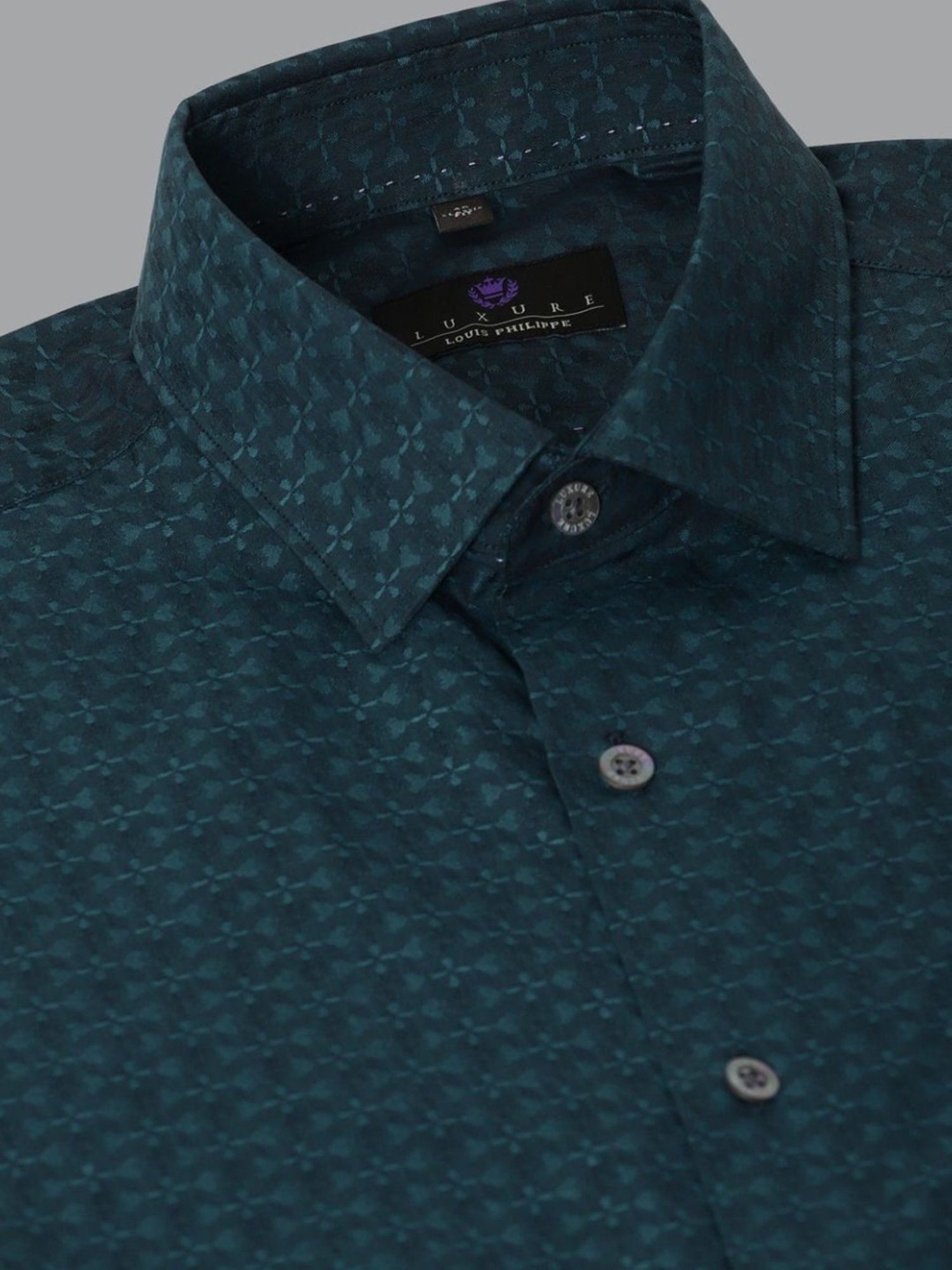 Luxure By Louis Philippe Green Cotton Regular Fit Printed Shirt