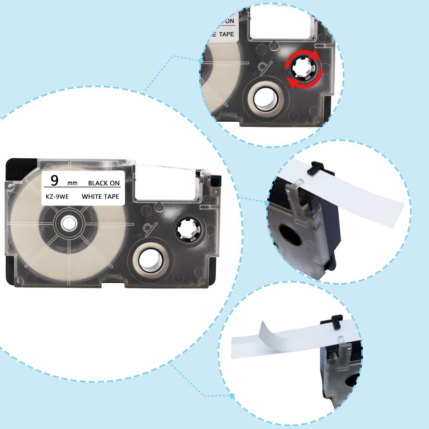 Absonic Compatible Casio XR-9WE XR-9WE2S Label Tape Cassettes for Casio KL120 KL60 KL100 KL750 KL780 KL7000 EZ-Label Makers, (3/8" x 26', 9mm x 8m, Black on White) - 3 Pack