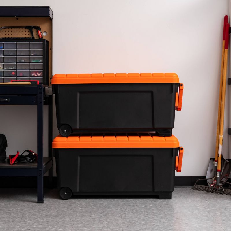 Sterilite 19434303 120 Quart Clear Plastic Storage Container Box and Lid with Blue Latches and Wheels (3 Pack)