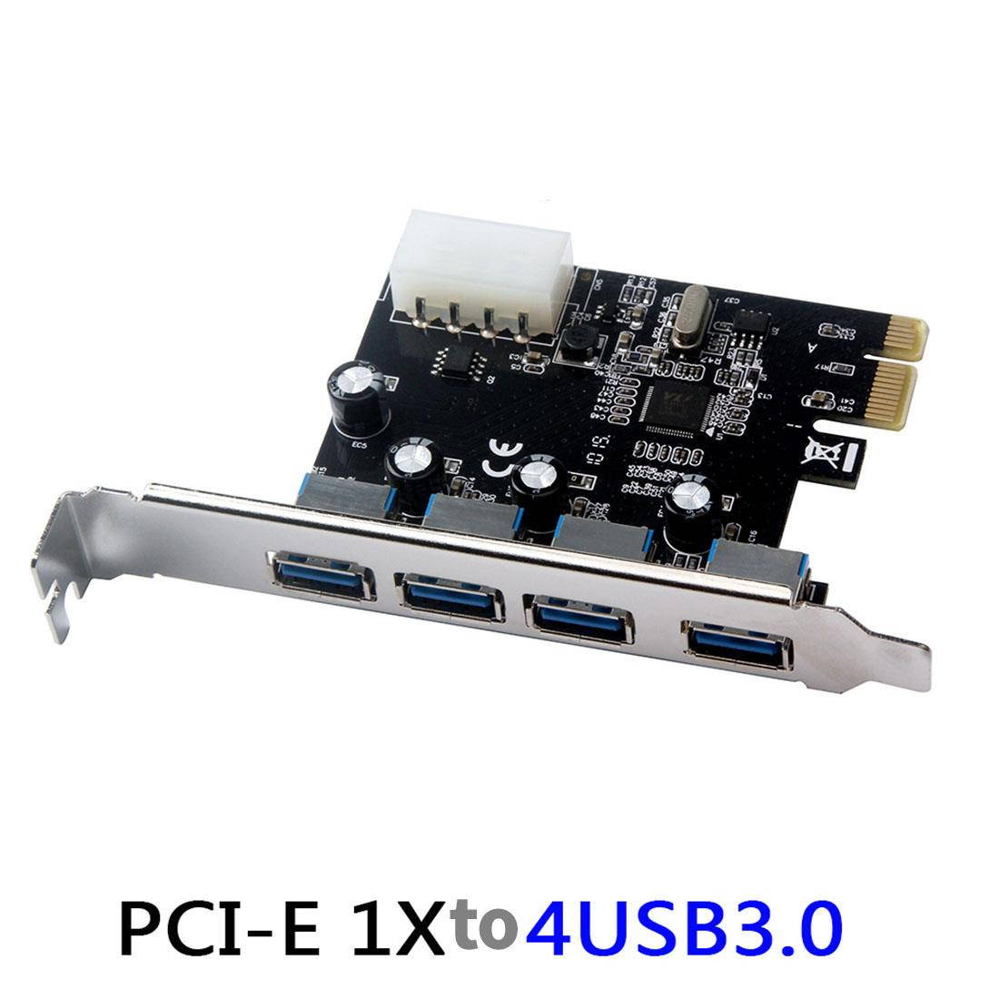 4 Port USB 3.0 PCI-e Expansion Card PCI Express PCIe USB 3.0 Hub Adapter 5Gbps Riser Controller Extender with 4Pin Power