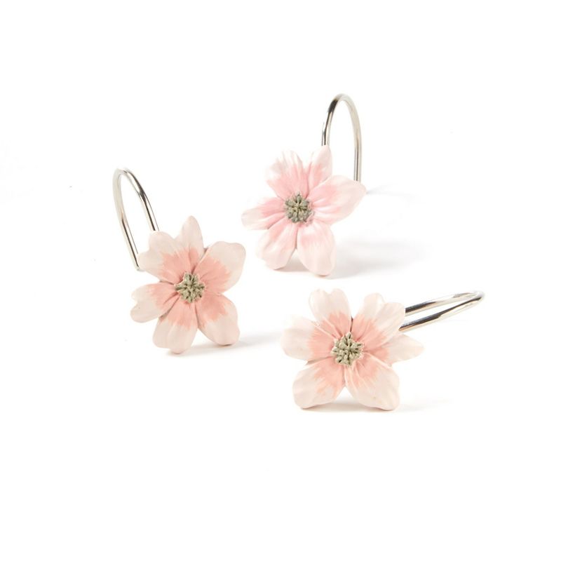 Saturday Knight Ltd "Misty" Floral Beautiful Bath Shower Curtain Hooks Set of 12 -Pink